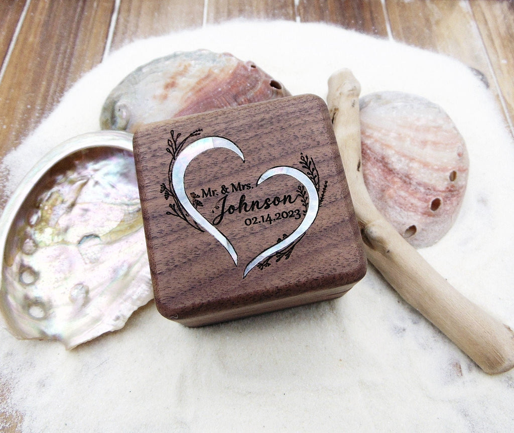 Personalized engagement ring box for wedding ceremony, custom engraved walnut ring bearer box Proposal, Wood ring box, Anniversary gift