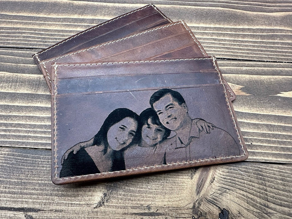 Personalized Slim Card Holder - Genuine Leather Card Holder - Custom Engraved Wallet Gift Him