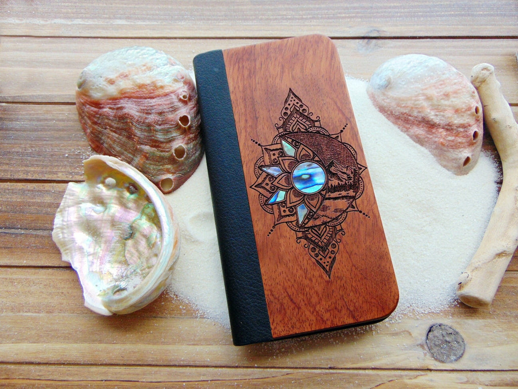 Wallet iphone case, iphone 13 pro max engraved wood case with abalone shell, personalized gift phone case, iphone 11, 12 pro max