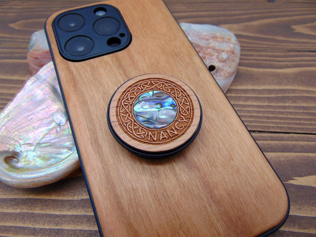Phone grip - Engraved wood phone grips - Personalized birthday gift