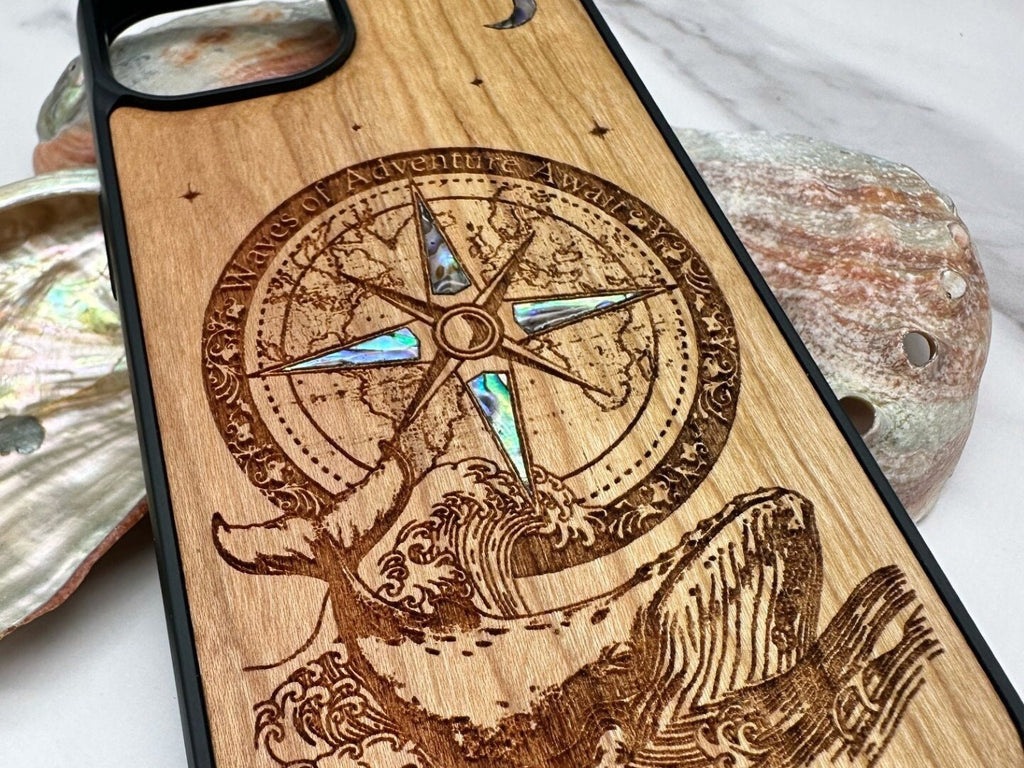 personalized iPhone 16, 15, 14, 13 PRO Max, Samsung S24 ultra, Pixel 7, Whale and compass design phone case, birthday gift for men