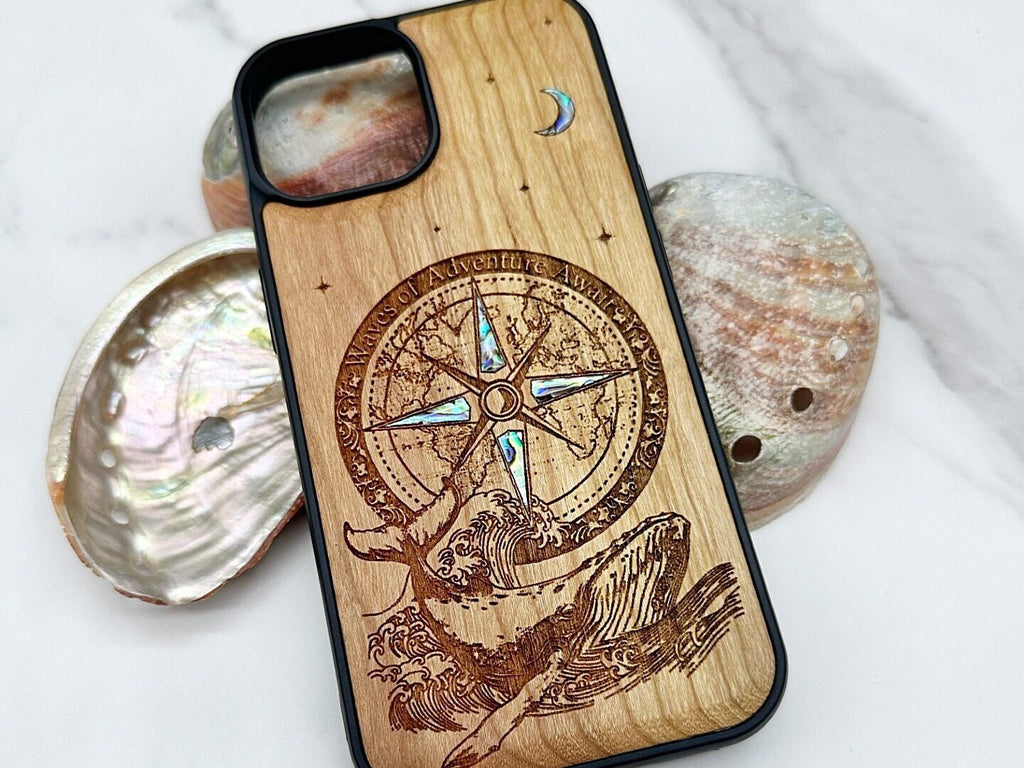 personalized iPhone 16, 15, 14, 13 PRO Max, Samsung S24 ultra, Pixel 7, Whale and compass design phone case, birthday gift for men