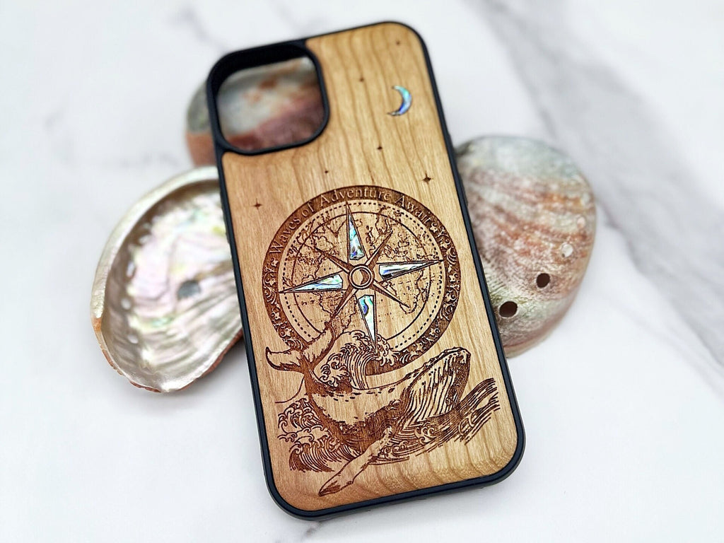 personalized iPhone 16, 15, 14, 13 PRO Max, Samsung S24 ultra, Pixel 7, Whale and compass design phone case, birthday gift for men