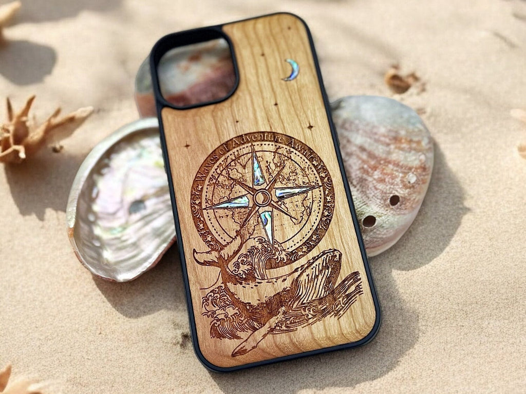 personalized iPhone 16, 15, 14, 13 PRO Max, Samsung S24 ultra, Pixel 7, Whale and compass design phone case, birthday gift for men