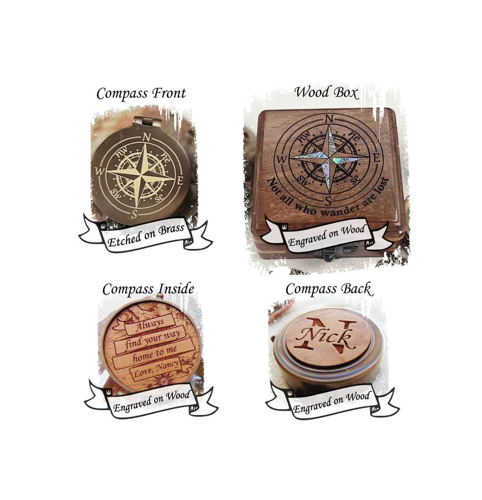 Personalized pocket compass - Sentimental gifts for boyfriend, best friend - Birthday, Anniversary gift - compass in wooden keepsake box