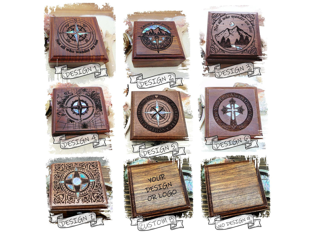 Personalized pocket compass - Sentimental gifts for boyfriend, best friend - Birthday, Anniversary gift - compass in wooden keepsake box