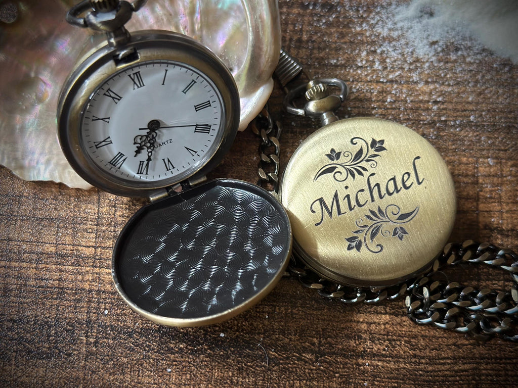 Personalized Pocket Watch in Abalone Decorated Keepsake Box - Sentimental Gifts for Boyfriend - Groomsmen Gift