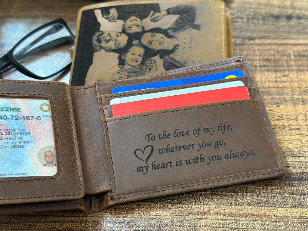 Personalized Men's Wallet - Handcrafted Photo Engraved Gift