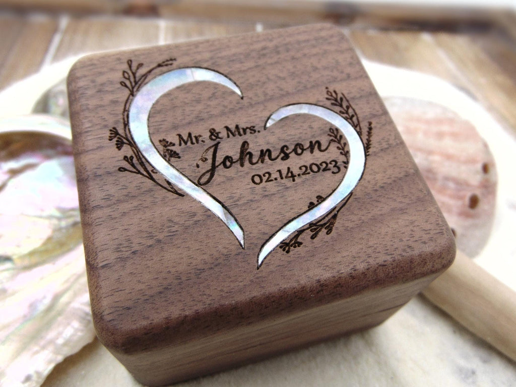Personalized engagement ring box for wedding ceremony, custom engraved walnut ring bearer box Proposal, Wood ring box, Anniversary gift