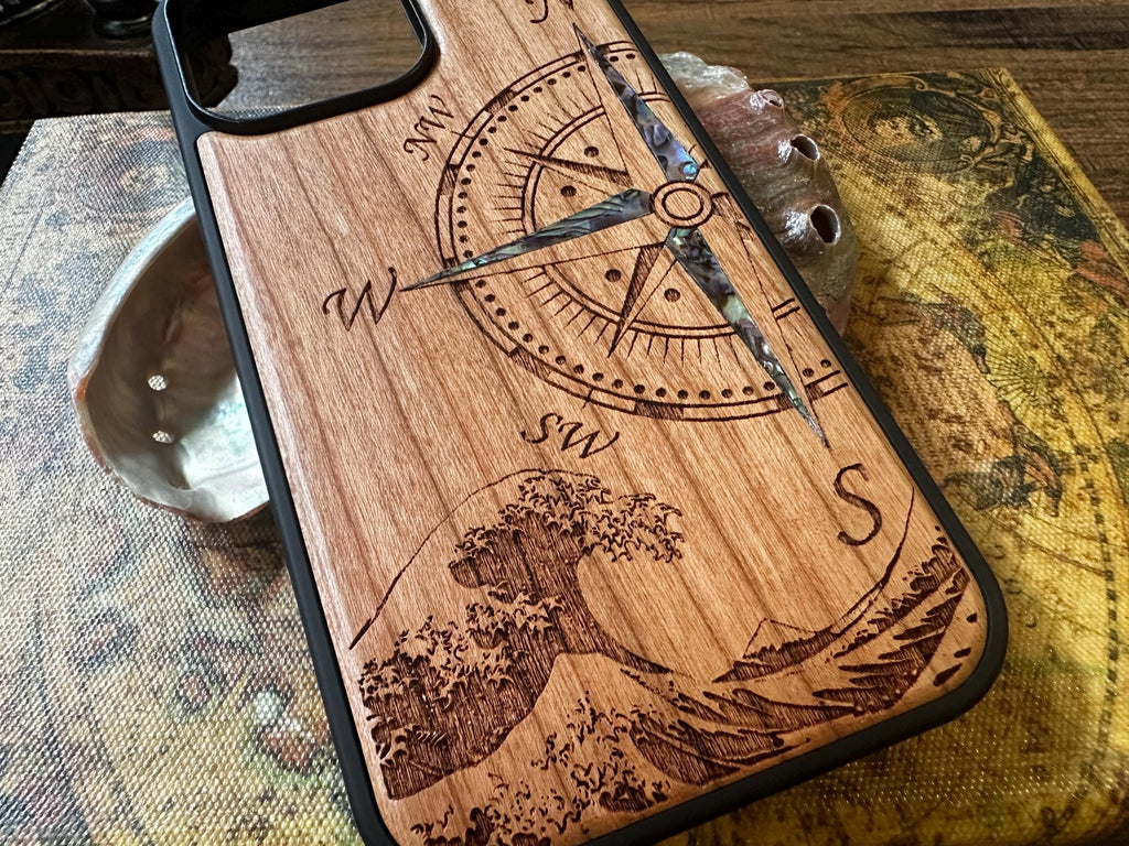 iPhone 16, 15, 14, 13, Pro Max case, Samsung GalaxyS24, S23, S22 ultra, Compass design, personalized gift abalone shell inlay phone case