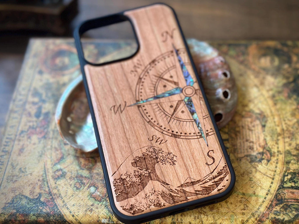 iPhone 16, 15, 14, 13, Pro Max case, Samsung GalaxyS24, S23, S22 ultra, Compass design, personalized gift abalone shell inlay phone case