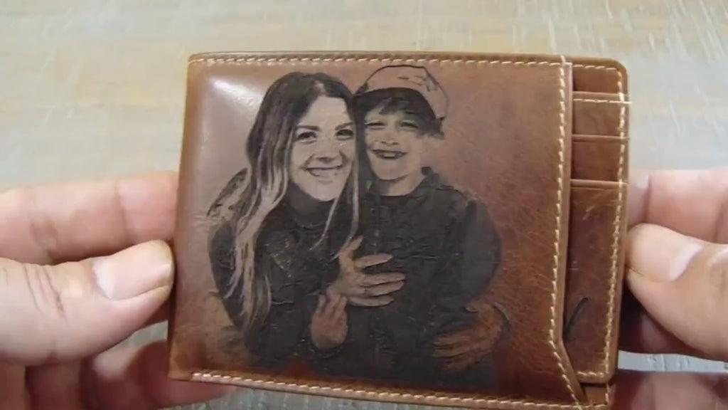Valentine's day gift wallet, Personalized Father's day gift for men, photo engraved leather wallet, birthday, anniversary gift, slim RFID